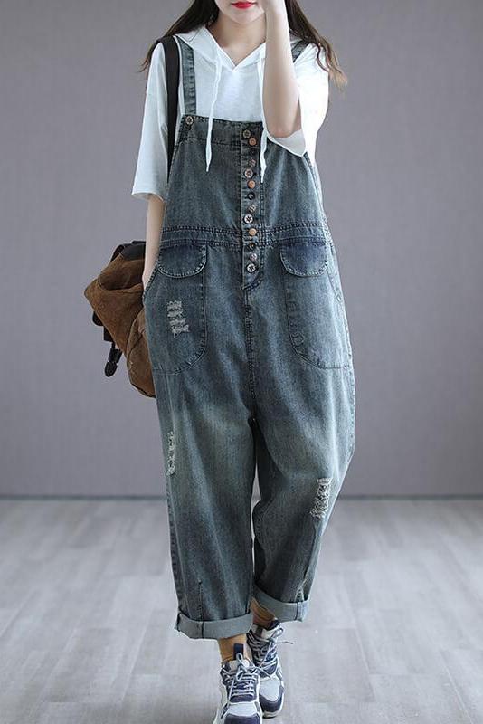 Cotton Breasted Hole Jumpsuits Dungarees