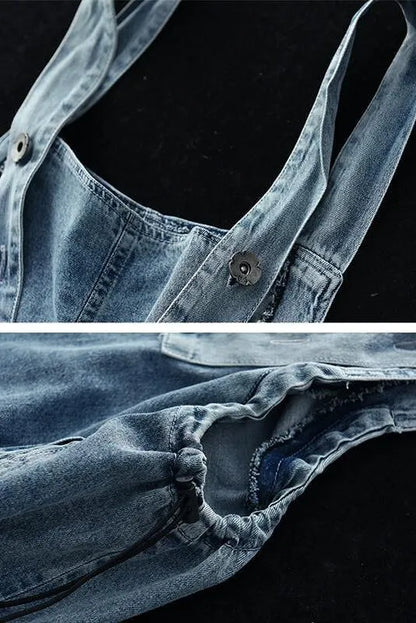 Denim Cotton Button Jumpsuits Dungarees