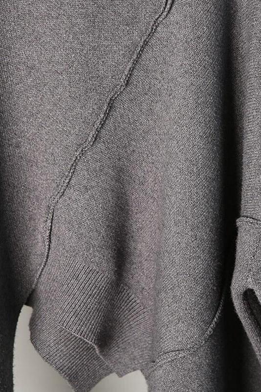 O-neck Knitted Irregular Hem Pure Color Sweater