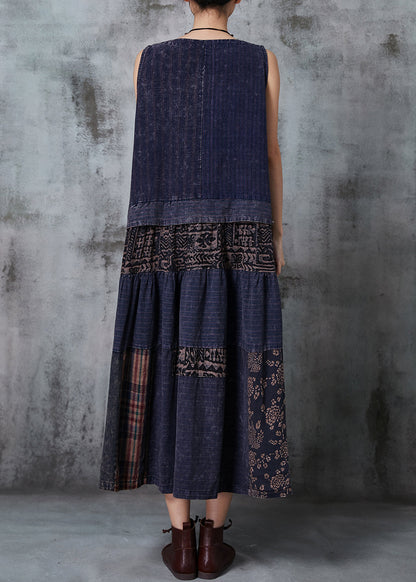 Navy Patchwork Denim National Style Dresses Spring