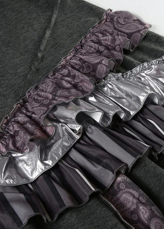 Original Grey Asymmetrical Ruffled Patchwork Cotton Skirts Summer