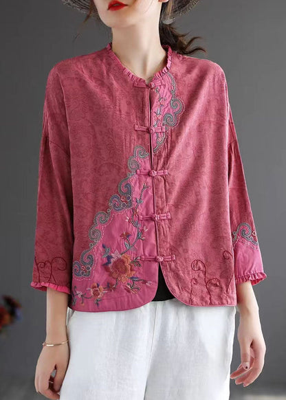 White Ruffled Embroidered Patchwork Cotton Tops Spring