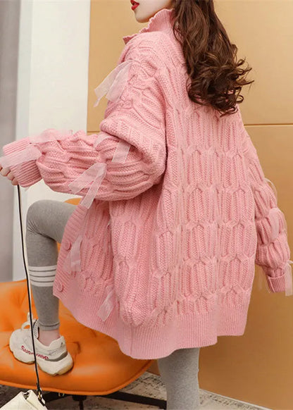 Pink Loose Button Cozy Long Sweater