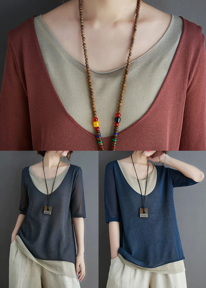 Grey Patchwork Knit Tank O-neck Summer