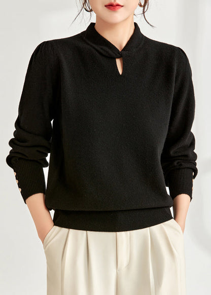 Beige Loose Wool Knit Sweater Hollow Out Spring