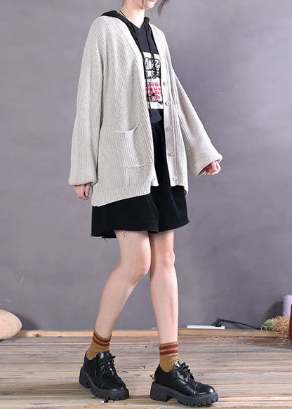 Grey Button Cozy Knit Cardigan Spring