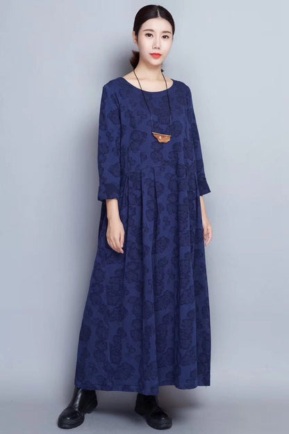 Flower Long Sleeve Maxi Dresses Outfits in Red