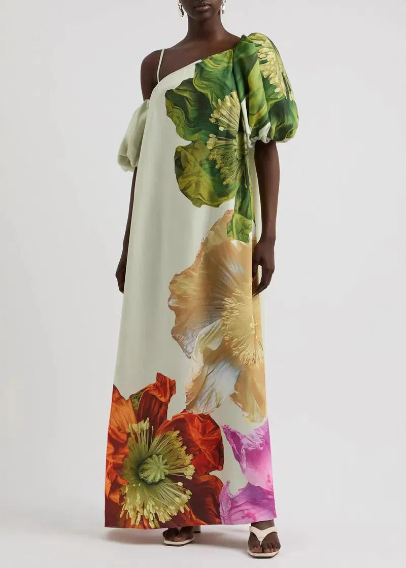 Cold Shoulder Print Cotton Long Dresses Summer