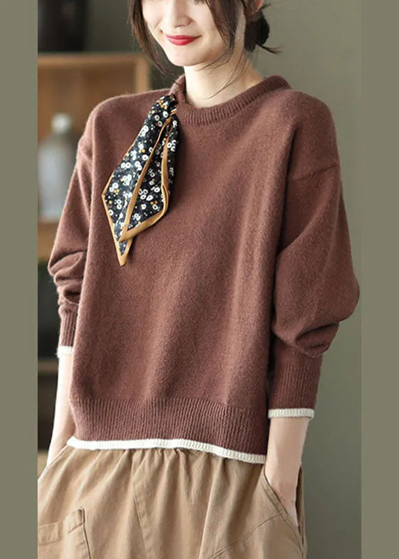 Chocolate O-neck Loose Fall Sweater