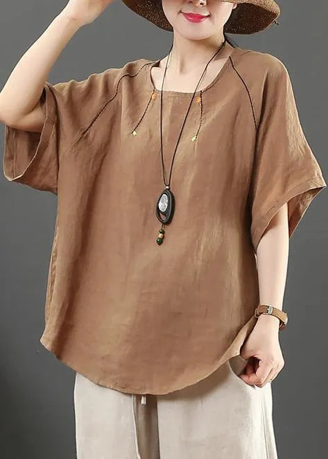 Diy Chocolate Cotton Linen Tunic Pattern Fabrics O Neck Summer Blouses