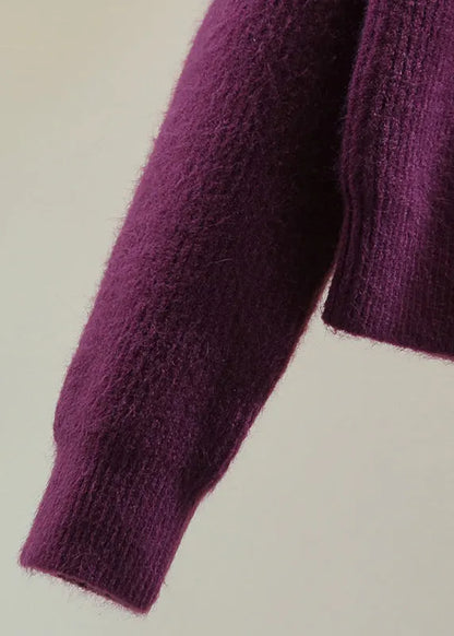 Purple O-neck Cozy Cotton Knit Sweaters Winter