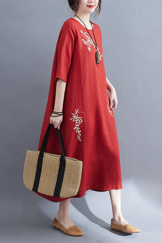 -spring Loose Embroidered Dress