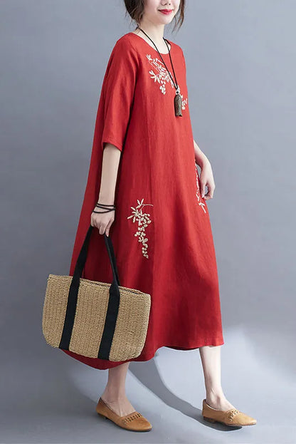 -spring Loose Embroidered Dress