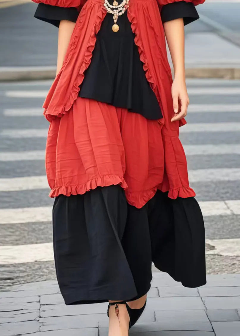 Colorblock Ruffled Patchwork Cotton Maxi Dresses Summer