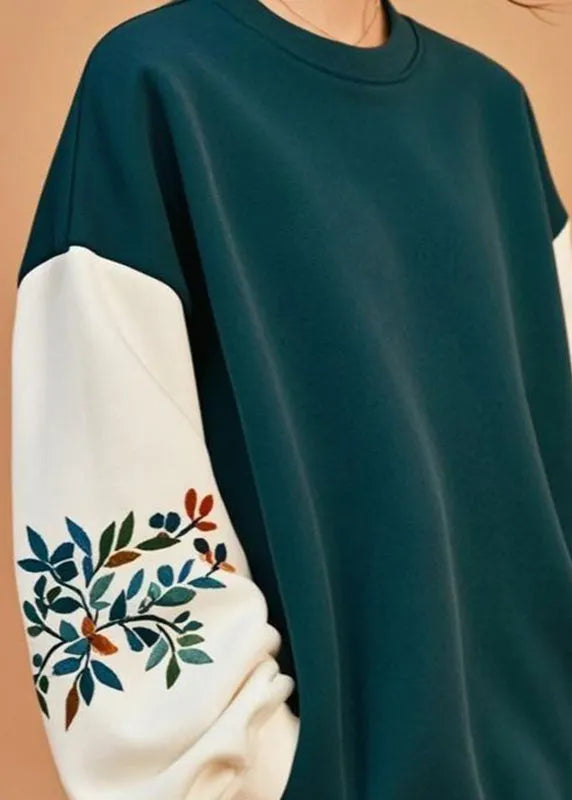 Green O-neck Patchwork Sweatshirt Top Fall