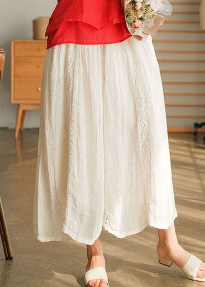White Tie Waist Lace Patchwork Linen Skirts Spring