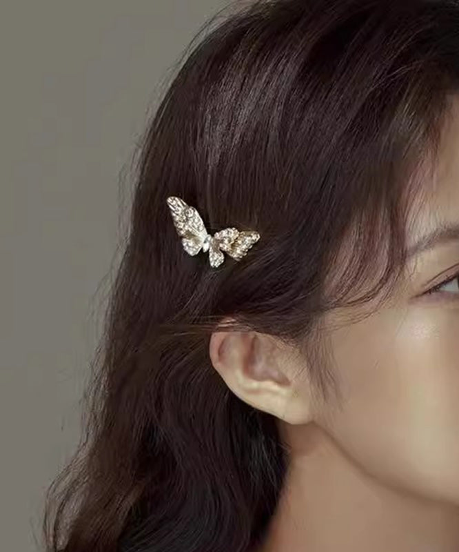 Champagne Alloy Zircon Crystal Butterfly Hairpin
