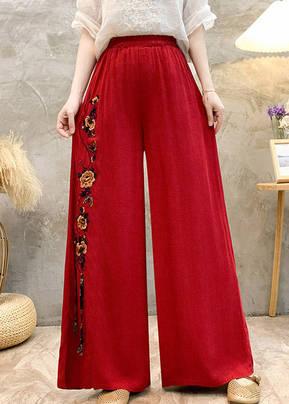 Style High Waisted Embroidered Wide Leg Pants Summer