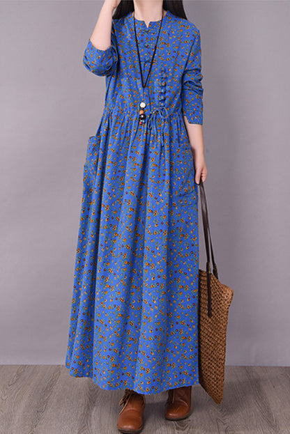 Fall Retro Disc Buckle Dress Waist Dress