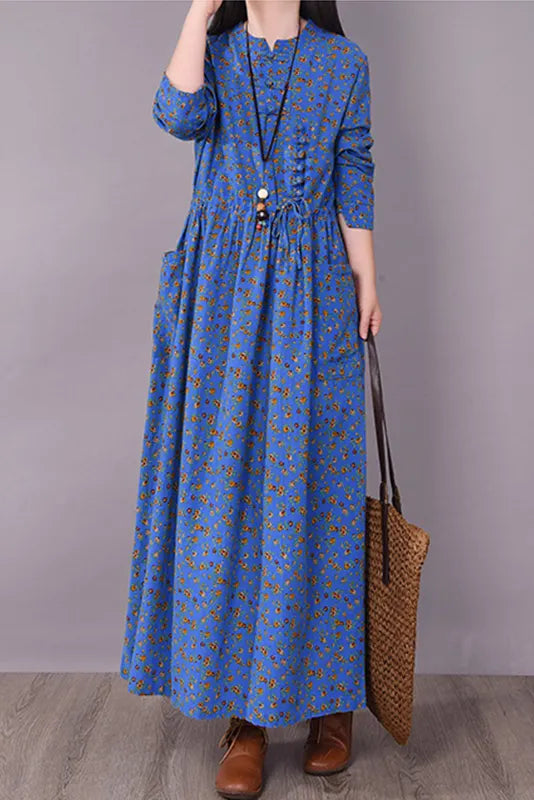 Fall Retro Disc Buckle Dress Waist Dress