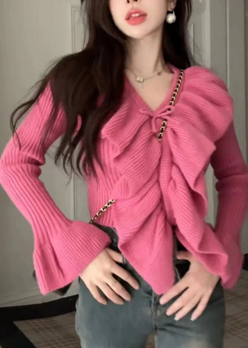 Rose Ruffled Patchwork Cotton Knit Sweaters Spring
