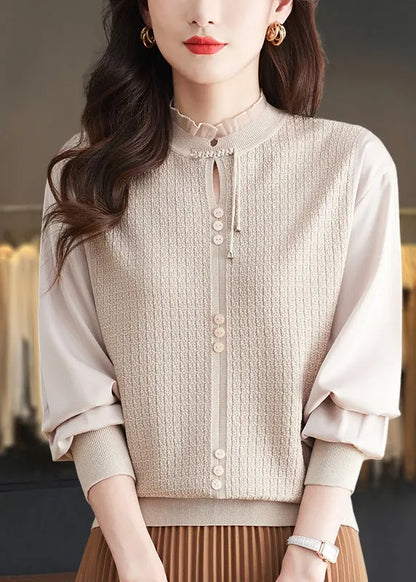 Mulberry Ruffled Patchwork Knit Sweater Tops Spring