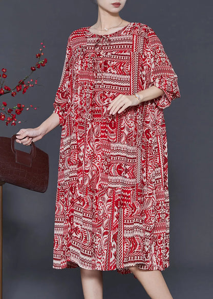 Red Oversized Print Chiffon Robe Dresses Fall