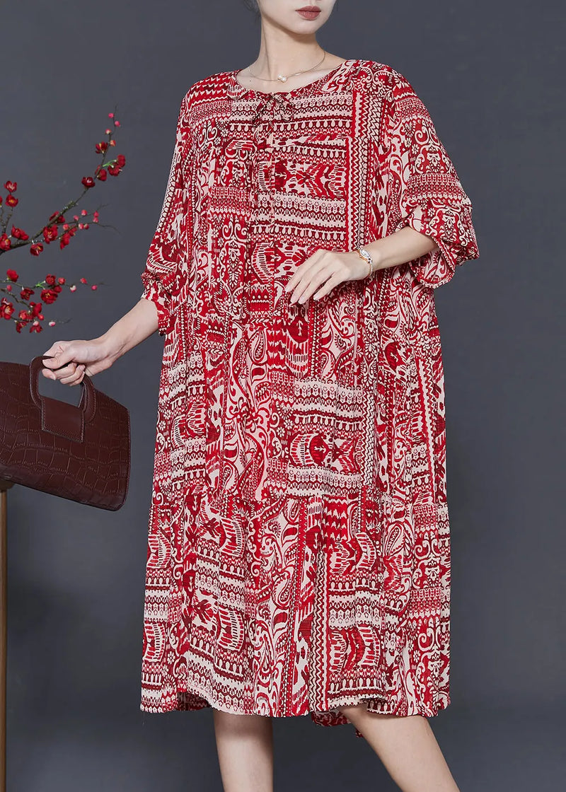 Red Oversized Print Chiffon Robe Dresses Fall