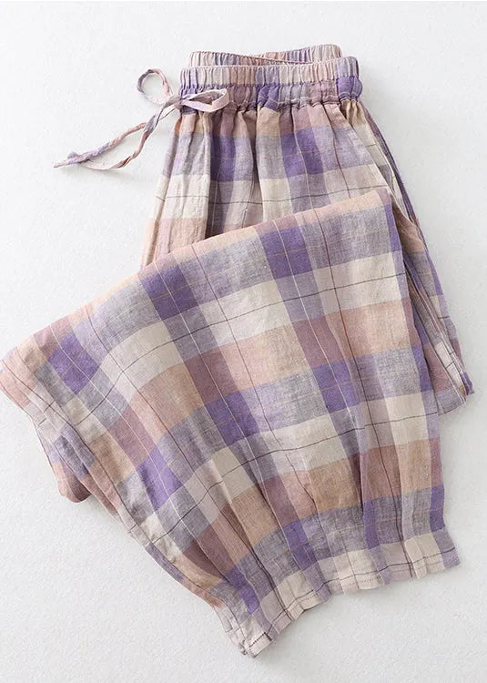 Colorblock Oversized Plaid Linen Harem Pants Summer