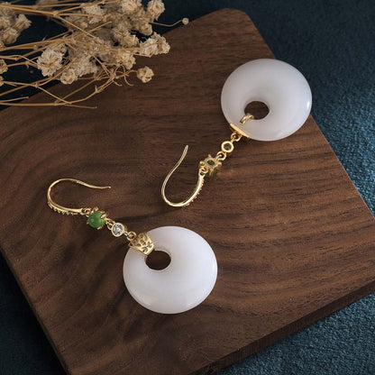 Fengshui White Jade Blessing Drop Earrings