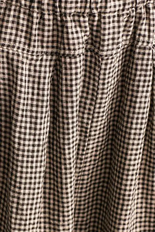 Black White Grid Wide-legged Pants Linen Trousers