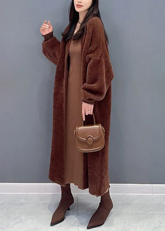 Beige V Neck Patchwork Mink Hair Knitted Loose Cardigan Fall