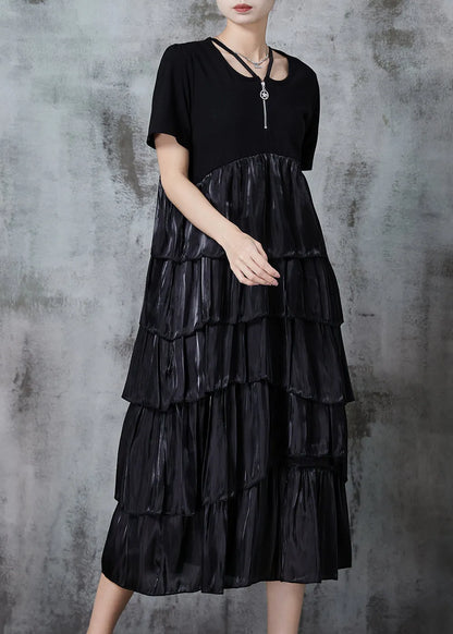 Black Patchwork Cotton Halter Dresses Exra Large Hem Summer