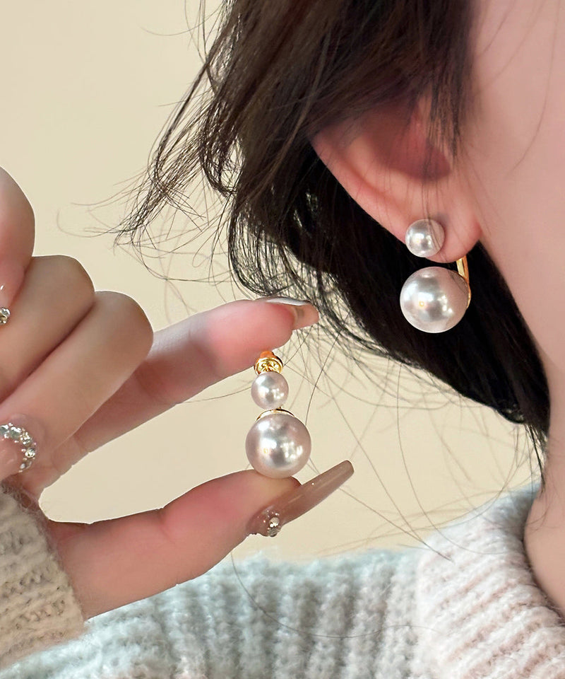 Gold Copper Alloy Pearl Hoop Earrings