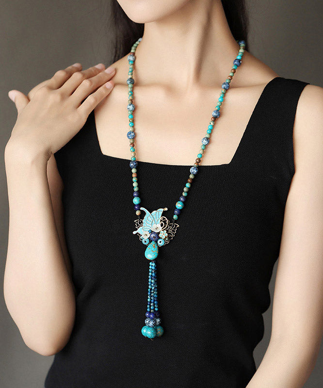 Alloy Turquoise Shell Butterfly Pendant Necklace