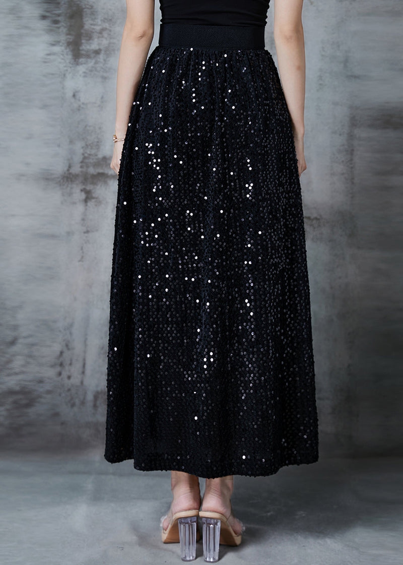 Stylish Black Sequins Cotton a Line Skirts Fall