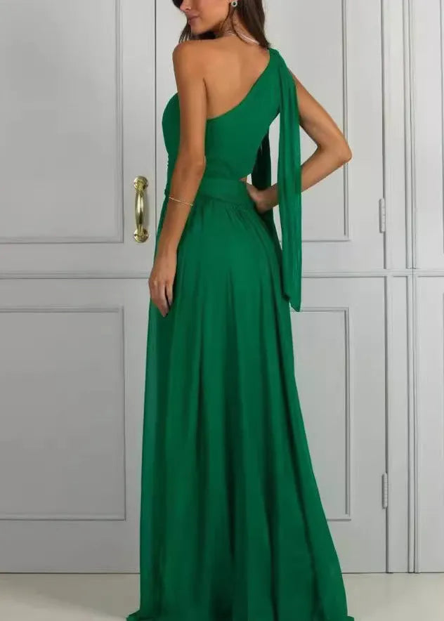Green One Shoulder Hollow Out Tulle Dress Summer