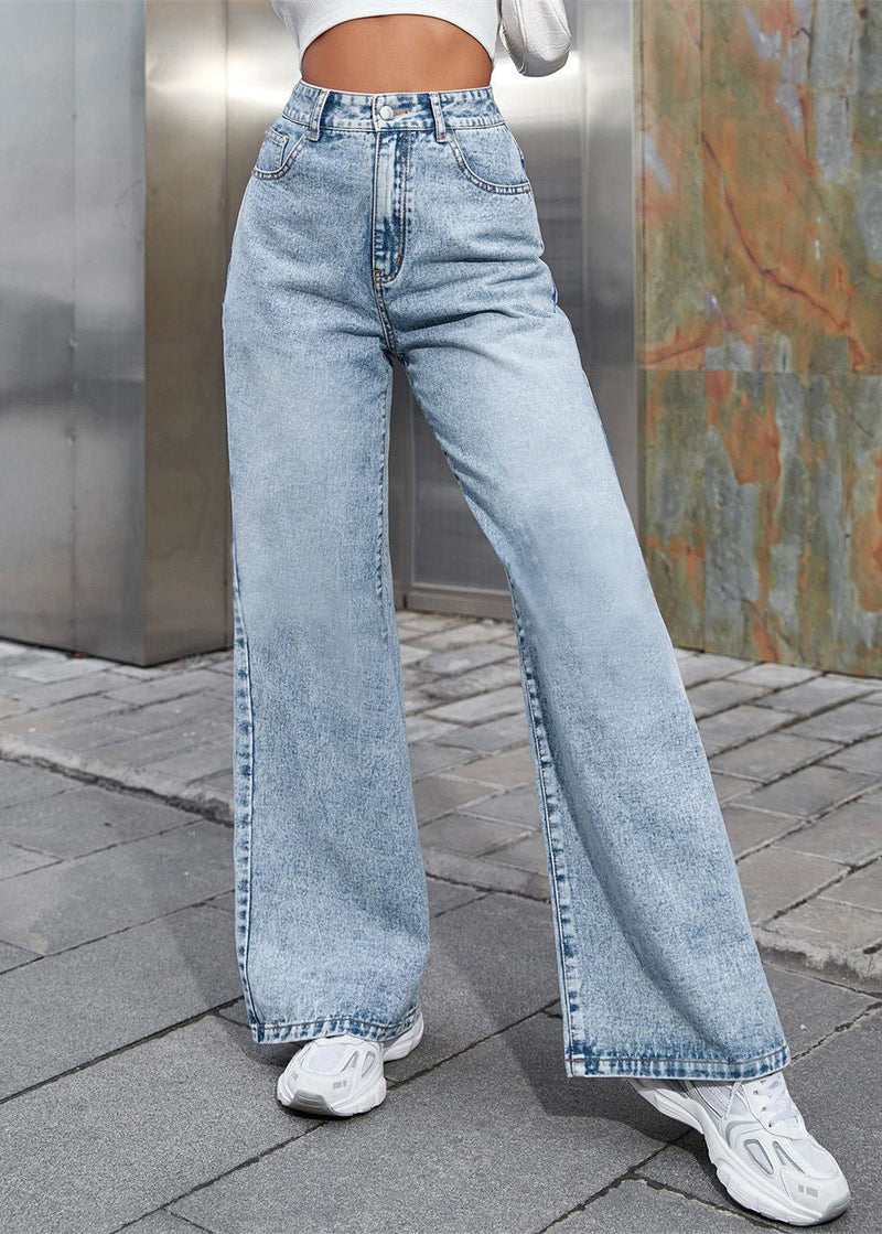 Light Blue High Waist Straight Denim Pants Fall