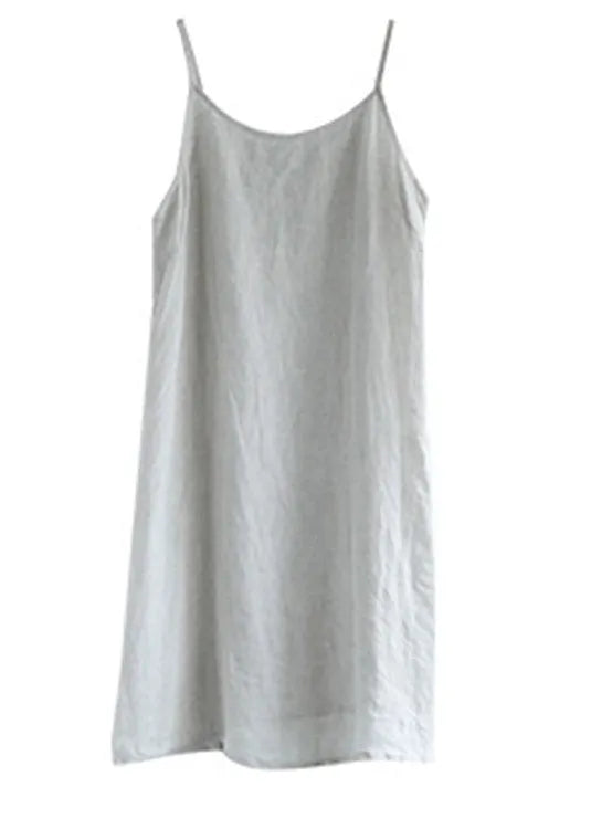 Linen Colour Spaghetti Strap Dress Sleeveless