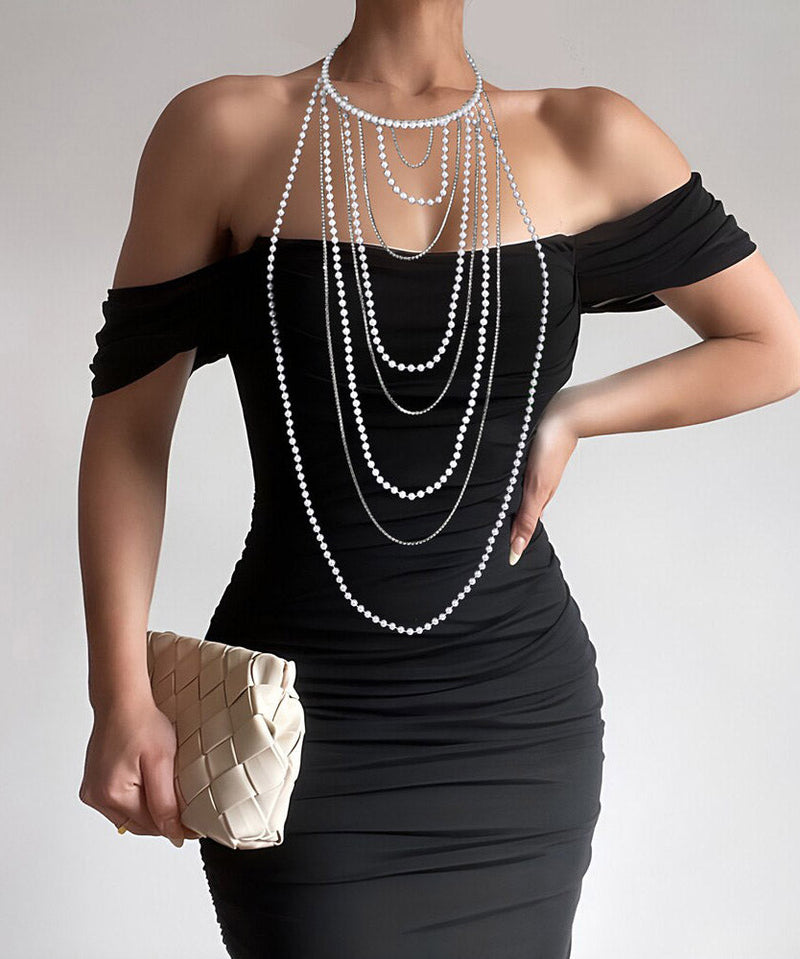 Silk Pearl Zircon Chain Hairpiece