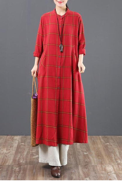 A Linen Cotton Plaid Shirt Dresses