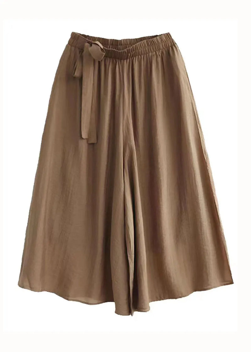 Khaki Pockets Patchwork Cotton Crop Pants Skirt Summer