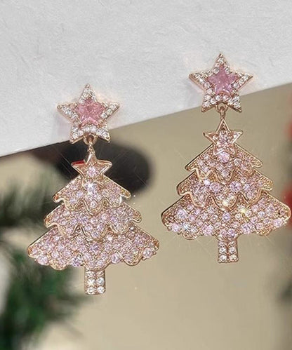 Fine Pink Zircon Christmas Tree Drop Earrings