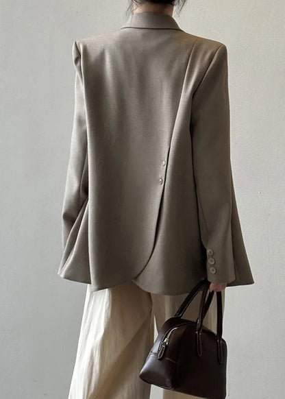 Italian Grey Coffee Notched Pockets Suit Coat Autumn