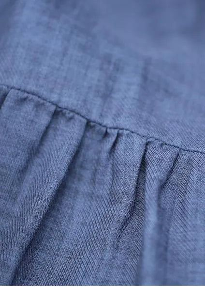 Handmade Blue Linen Clothes Stand Collar Asymmetric Cotton Blouse