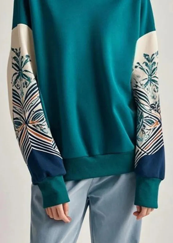Blue Print Patchwork Sweatshirts Fall