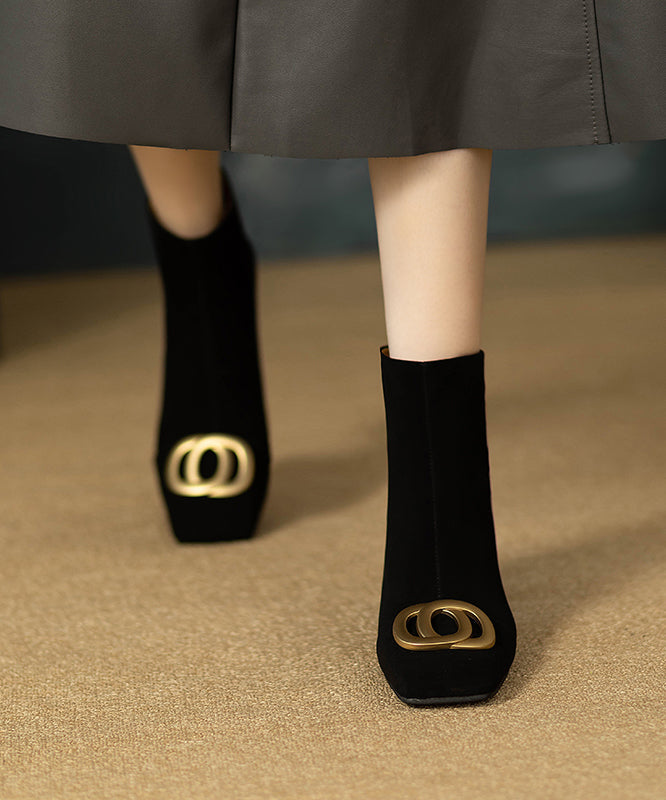Black Chunky Suede Sequined Splicing Boots