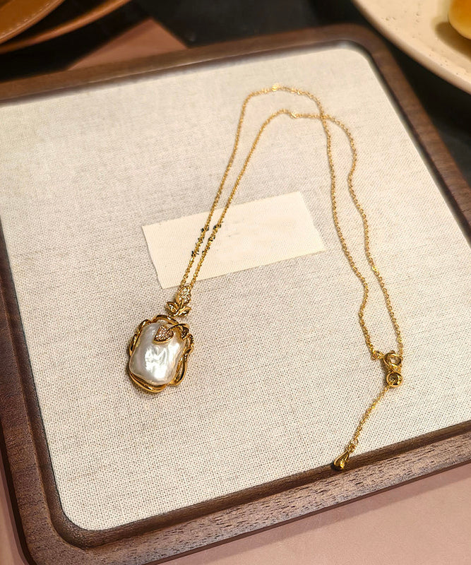 White Copper Overgild Pearl Branch Pendant Necklace