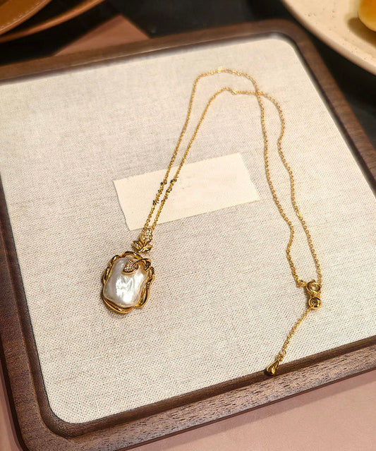 White Copper Overgild Pearl Branch Pendant Necklace