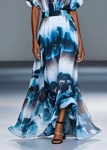 Ink Wash Painting Print Chiffon Cinched Dress Summer